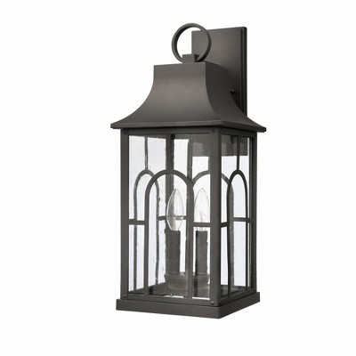 Triumph Textured Black Swing Arm Lantern with Seedy Glass Shade