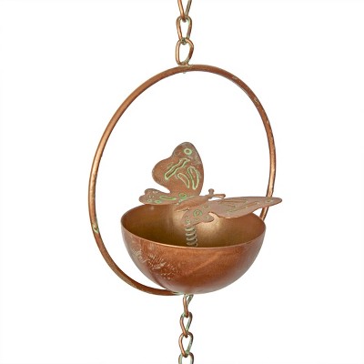 Copper Iron Hanging Butterfly Rain Chain with Spring, 73" Outdoor Decor