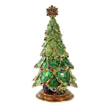 Hinged Trinket Box 3.75 In Christmas Tree With Star Box Magnetic Presents Tree Sculptures
