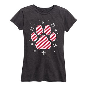 Women's - Instant Message - Candy Cane Striped Paw Print Short Sleeve Graphic T-Shirt - 1 of 4