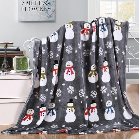 Plazatex Holiday Gray Snowman Design Micro Plush Throw Blanket - 50x60  Multicolor