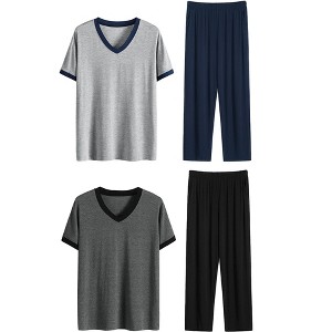 Lars Amadeus Men's Short Sleeves Top and Long Pants Sleepwear Set 2 Packs - 1 of 4