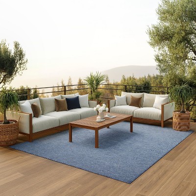 Reversible Easy-Care Navy Blue Synthetic 8' x 10' Area Rug