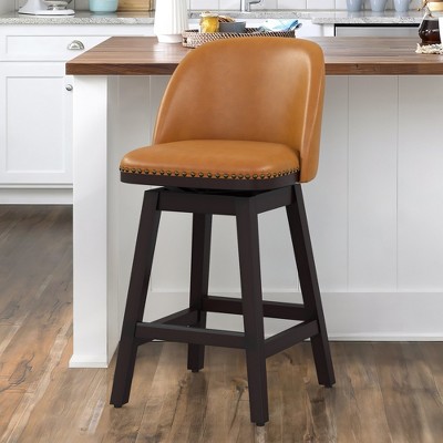 Arceso Swivel Bar Stools, 26 Inch  Bar Stools with Back, Solid Wood Legs with footrest, Retro Nailhead Trim Barstools for Kitchen Island