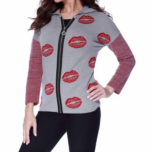 Women's Kisses Me Hooded Cardigan - ANGEL - 1 of 2