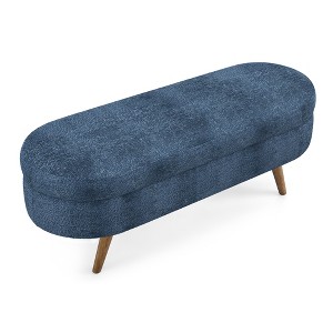 TiramisuBest Ottoman Oval Storage Bench with Rubber Wood Legs, Green Fabric Footstool, 250LB Capacity (43.5"x16"x16") - 1 of 4