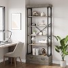 COUCHETA 73 Inch Tall 5-Tier Industrial Vintage  Bookshelf with Drawer - Rustic Farmhouse Storage Shelf, Brown & Metal - 2 of 4