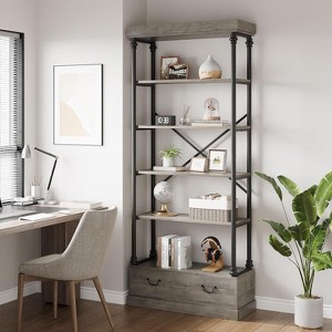 6 Bookshelves with Storage Drawers, High-Level Vertical Display Shelves, Wood and Metal Storage Shelves for Living Rooms, Bedrooms and Home Offices - 1 of 4