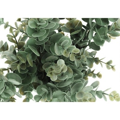 Set of 2 Green Faux Eucalyptus Grass in White Cement Pots