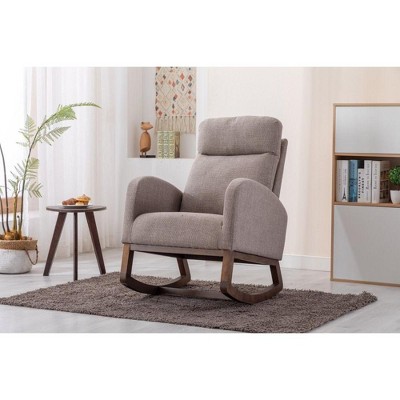 NicBex Linen  Accent Chair with Wood Legs,Modern Rocking Chairs with High Back and Side Pocket,Arm chair for Bedroom,Reading Room