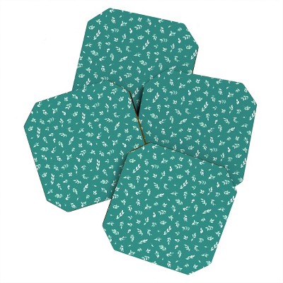 Ninola Design Small Leaves Botanical Pine Green Set of 4 Coasters - Deny Designs