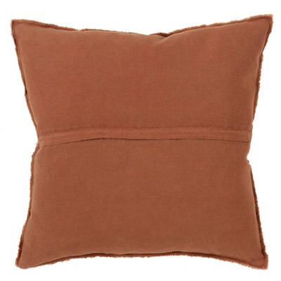 20" Square Terracotta Linen Throw Pillow with Fringed Edges