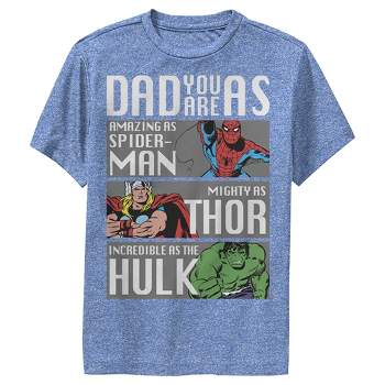 Boy's Marvel Dad You Are as Amazing as Spider-Man Mighty as Thor Incredible as the Hulk Performance Tee