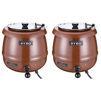 Sybo 10.5 Quart Electric Soup Warmer Commercial Crock Pot Slow Cooker w/ Hinged Lid & Removable Stainless Steel Bain Marie, Brown (2 Pack)