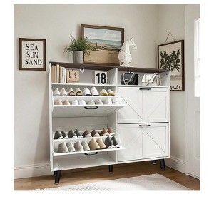 Farmhouse Shoe Organizer - Shoe Storage Cabinet with 4 Drawers & Open Shelf - Narrow Freestanding Rack for Entryway & Hallway - 1 of 4