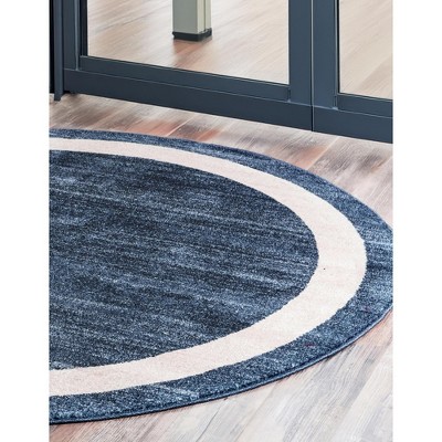 Navy Blue and Ivory Round Tufted Synthetic Area Rug