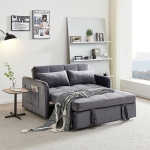 55.5" Velvet Convertible Pull-Out Sofa Bed with USB Port and Toss Pillows - 1 of 4
