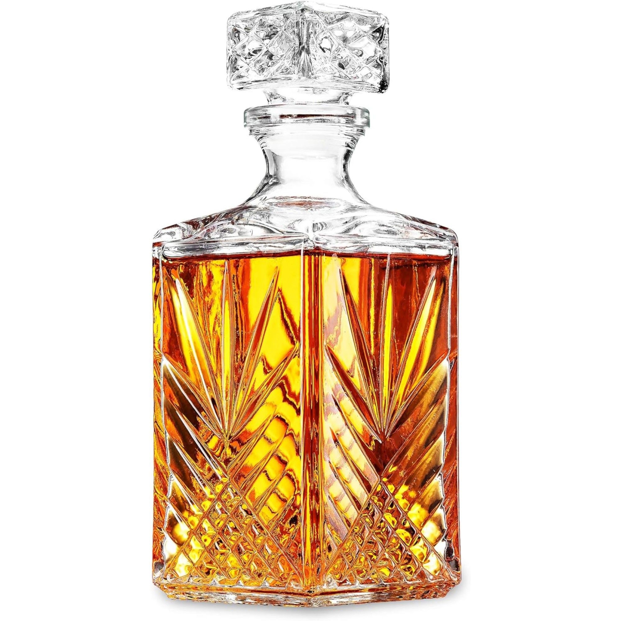 Bormioli Rocco Selecta Decanter - Etched Starburst Glass with Airtight Diamond Stopper - 33.75 Oz. Italian Glass Barware, Dishwasher Safe