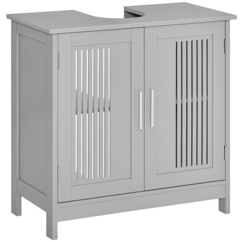 Kleankin Modern Under Sink Cabinet With 2 Doors, Pedestal Under Sink  Bathroom Cupboard With Adjustable Shelves, Gray : Target