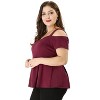 Agnes Orinda Women's Plus Size High Waist Sweetheart Cold Shoulder Peplum Blouse - 4 of 4