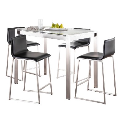 LumiSource 5pc Fuji Mara Counter Height Dining Set Stainless Steel Glass/PU Leather