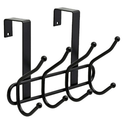 Quad Over The Door Decorative Hook Rack Black Room Essentials Versatile Steel Powder Coated 8 Hook Organizer