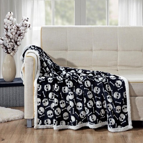 Skull Bones Faux Shearling Micro Plush Throw Blanket 50