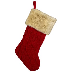 Northlight Cable Knit Christmas Stocking - 20.5" - Red and Beige - 1 of 4