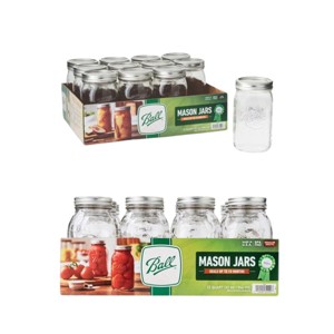 Ball Glass Mason Jars with Lids and Bands, Quart Size 32 Ounce 12 Wide Mouth + 12 Regular Mouth Jars (Total 24 Jars) Variety Pack - 1 of 4