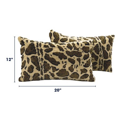 Set of 2 Brown Faux Fur Leopard Print Throw Pillows