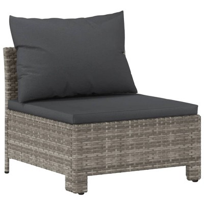 vidaXL Modern Patio Middle Sofa – Comfortable Outdoor Seating with Cushions – Gray Poly Rattan Material