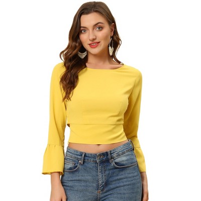 INSPIRE CHIC Women's Flare Sleeve Bow Tie Back Lightweight Party Blouse Top