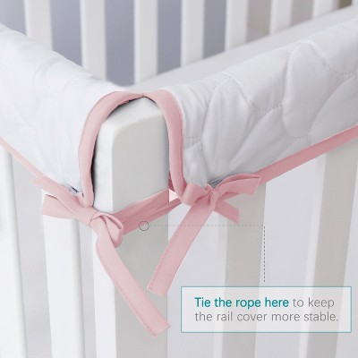Biloban-3 Pieces Reversible Crib Rail Covers, Crib Rail Guard, Teething Guard Wrap ,Thick Quilted,  Pink & White, Set of 3