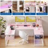 U Shaped Gaming Desk, Reversible Shaped Large Computer Desk with Monitor Stand, Large Corner Office Desk Storage Bag and Hooks, Pink - 4 of 4