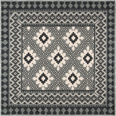 Ivory/Charcoal 3' Square Synthetic Reversible Indoor/Outdoor Rug
