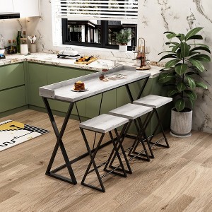 Modern Design Kitchen Dining Table, Pub Table with X-Shaped Table Legs, Long Dining Table Set with 3 Stools - 1 of 4