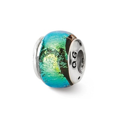 Black Bow Jewelry Blue & Green Dichroic Glass Sterling Silver Bead Charm