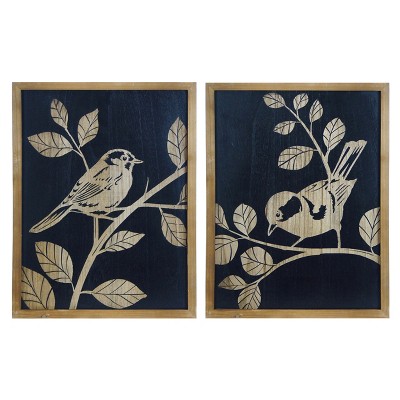 VIP Wood 15.75 in. Black Floral Bird Wall Art Set of 2