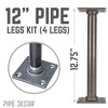 Pipe Decor 1 in. x 12 in. Square Flange Pipe Table Legs - 4 Pack - 3 of 4