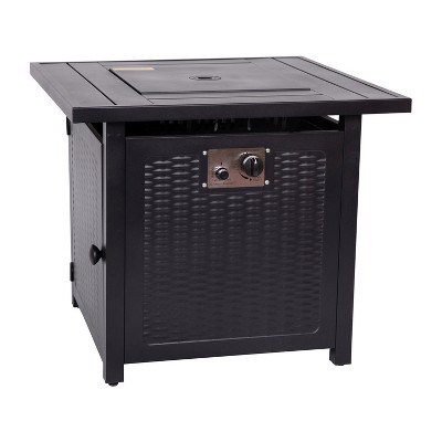 Olympia Black 28" Square Gas Fire Pit Table with Lava Rocks