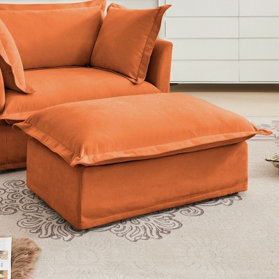 PAGED Corduroy Fabric Ottoman, Modern Wooden Sectional Sofa Footstool Module with Thickened Seat Cushion, Shoe Bench for Living Room, Bedroom