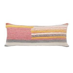 14" X 36" Orange Pink Black And Off-White 100% Cotton Striped Zippered Pillow - 1 of 4