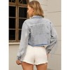 INSPIRE CHIC Women's Fringe Long Sleeve Frayed Hem Crop Denim Jacket - 4 of 4