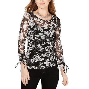 I.N.C International Concepts Womens Tie Sleeve Floral Pullover Blouse, Black, Medium - 1 of 1