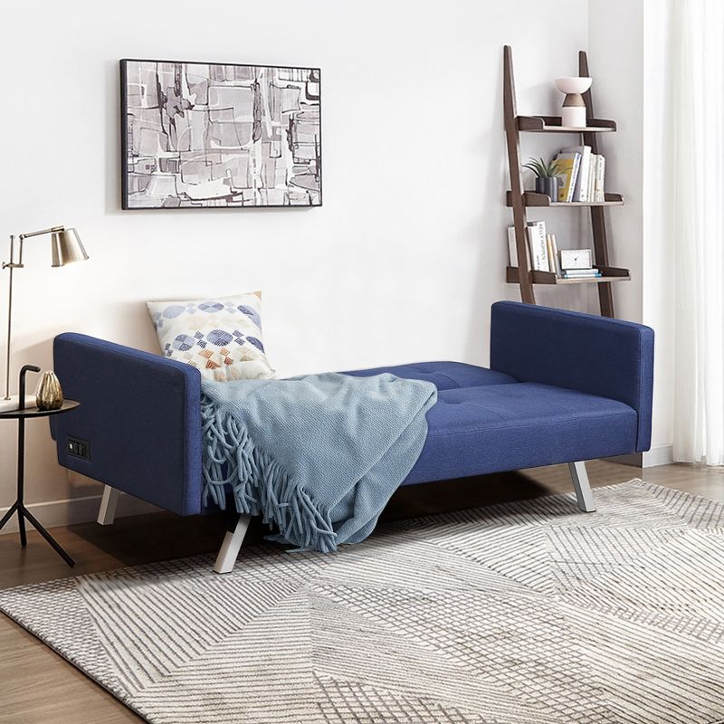 Costway Convertible Futon Sofa Bed Folding Recliner w/USB Ports&Power Strip Grey\Blue, 2 of 11