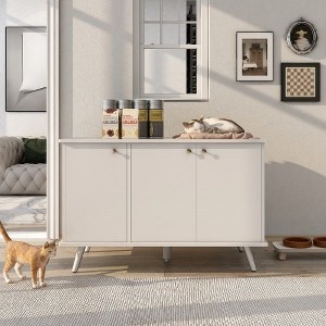 Litter Box Enclosure, Cat Litter Box Furniture with Hidden Plug, 3 Doors,Indoor Cat Washroom Storage Bench Side Table Cat House, Enclused Litter Box - 1 of 4
