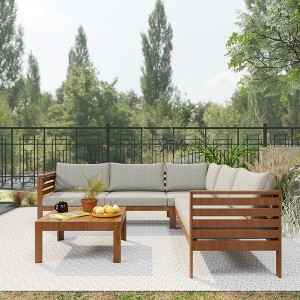 Whisen Acacia Wood Outdoor Sofa Set with Water-Resistant Cushions - 1 of 4