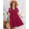 Plus Size Women's Pleated Midi Dress with Belt Flowy Casual Elegant Knee Length Dress for Work Summer - 2 of 4