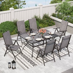 7pc Outdoor Dining Set with 7 Position Adjustable Chairs & Metal Frame Table with Umbrella Hole - Captiva Designs - 1 of 4