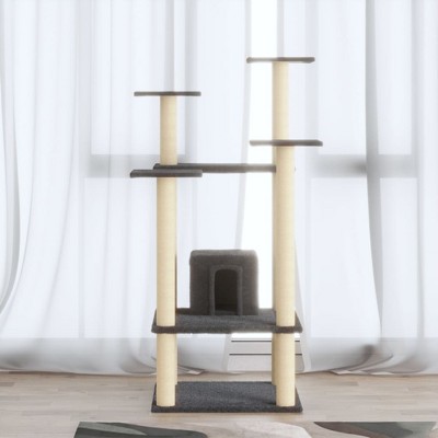 vidaXL Cat Tree Dark Grey Engineered wood, plush, sisal Large Stackable